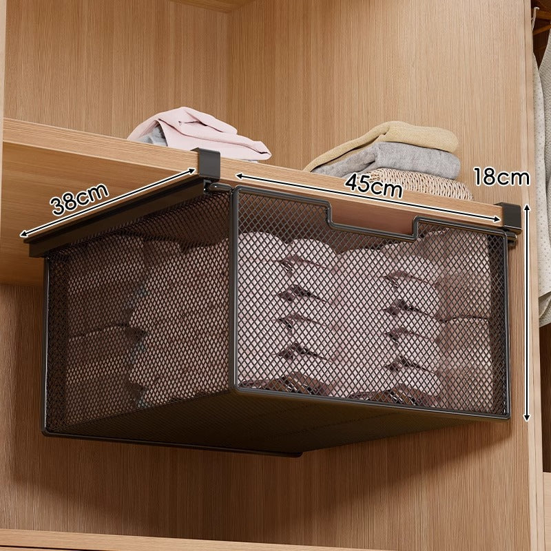 Under-Shelf Basket Organizer Pull-Out Rust-Resistant Metal Mesh Clamp-On Mounting