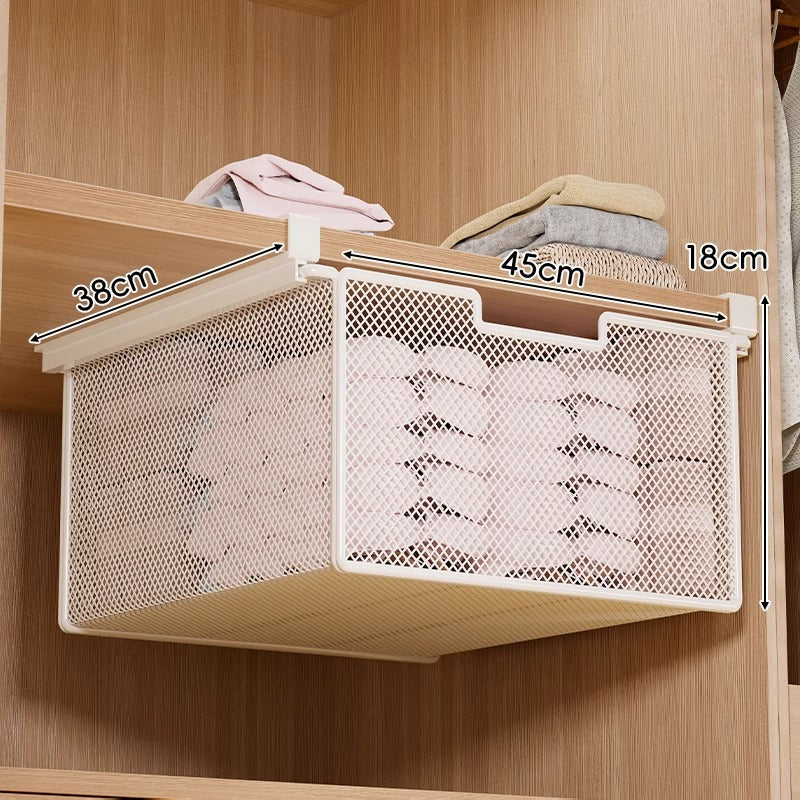 Under-Shelf Basket Organizer Pull-Out Rust-Resistant Metal Mesh Clamp-On Mounting