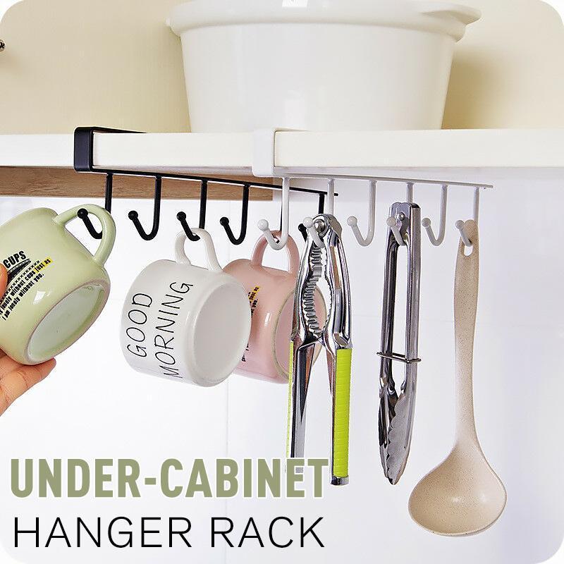 Under-Shelf Hook Organizer Steel 6 Hooks No-Drill Installation