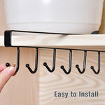 Under-Shelf Hook Organizer Steel 6 Hooks No-Drill Installation
