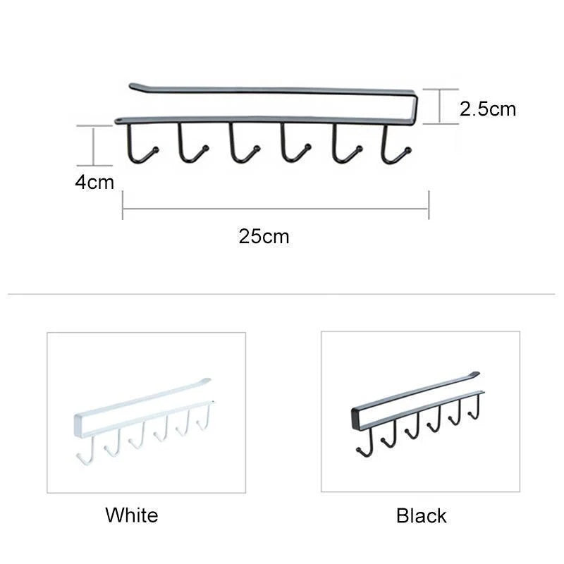 Under-Shelf Hook Organizer Steel 6 Hooks No-Drill Installation