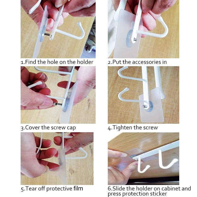 Under-Shelf Hook Organizer Steel 6 Hooks No-Drill Installation