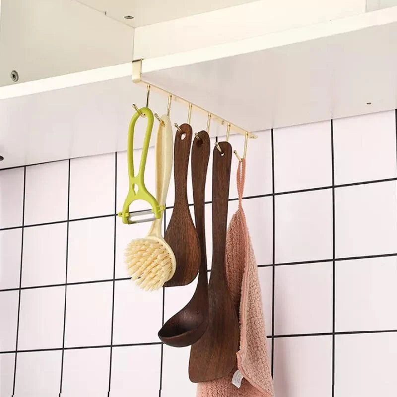 Under-Shelf Hook Organizer Steel 6 Hooks No-Drill Installation