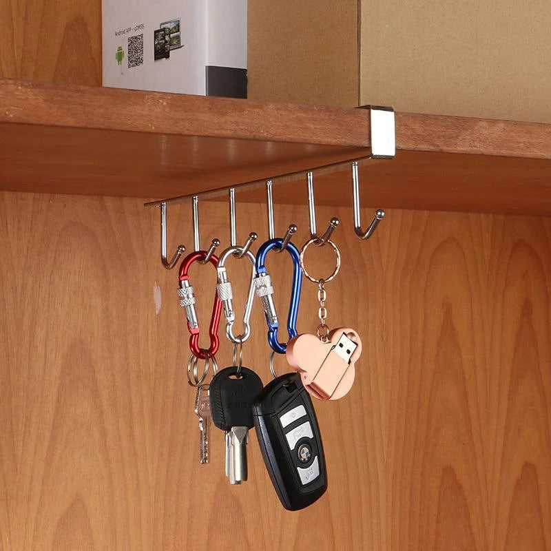 Under-Shelf Hook Organizer Steel 6 Hooks No-Drill Installation