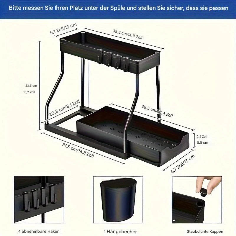Under-Sink Organizer 2-Tier Sliding Drawer No-Drill Setup