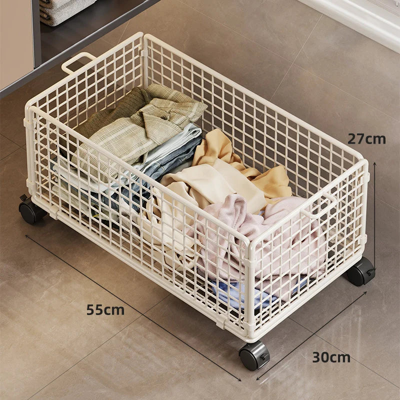 Underbed Storage Basket Metal Mesh Locking Wheels