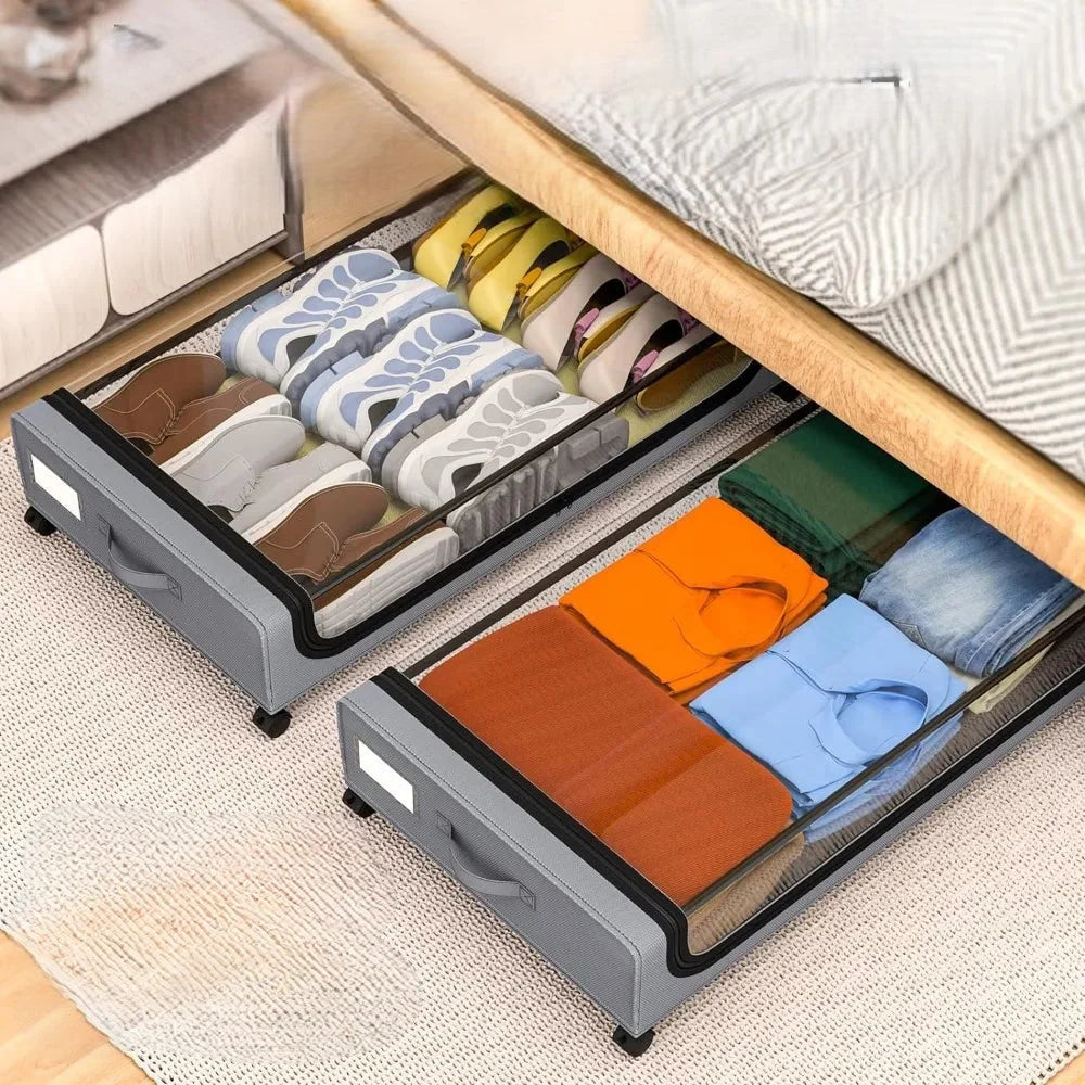 Underbed Storage Box Lockable Wheels & Clear Window