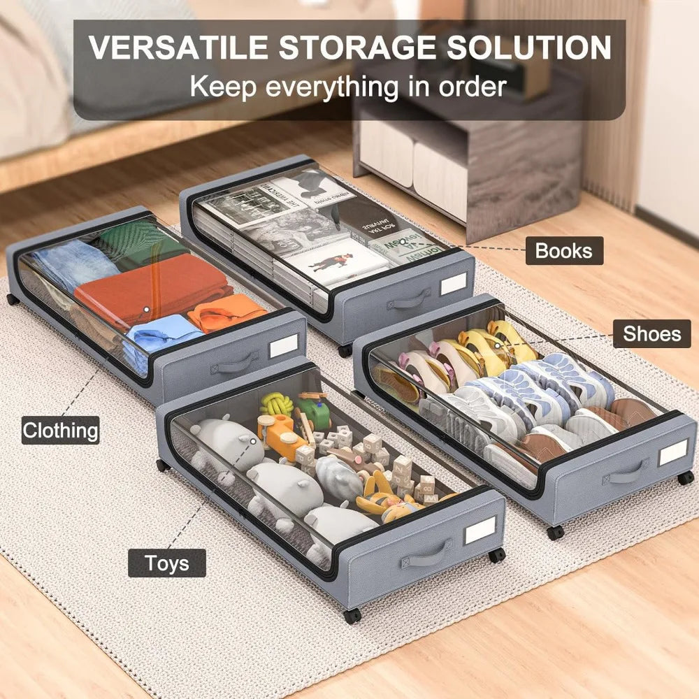 Underbed Storage Box Lockable Wheels & Clear Window