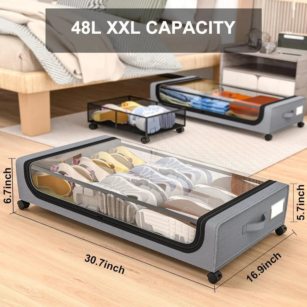 Underbed Storage Box Lockable Wheels & Clear Window