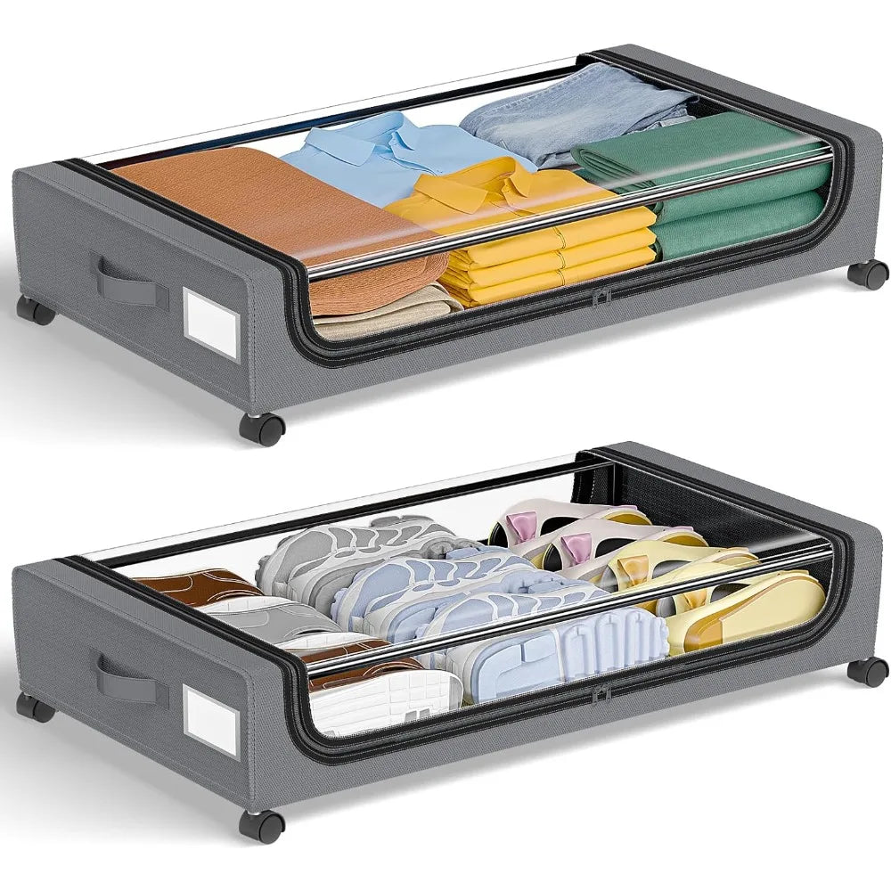 Underbed Storage Box Lockable Wheels & Clear Window