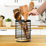 Utensil Holder 360° Rotating Wooden Base Non-Slip Feet