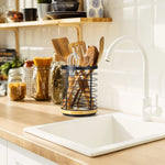 Utensil Holder 360° Rotating Wooden Base Non-Slip Feet