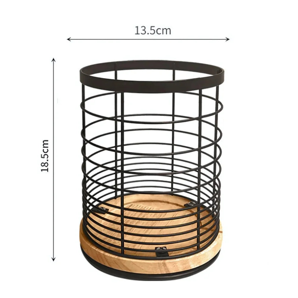 Utensil Holder 360° Rotating Wooden Base Non-Slip Feet