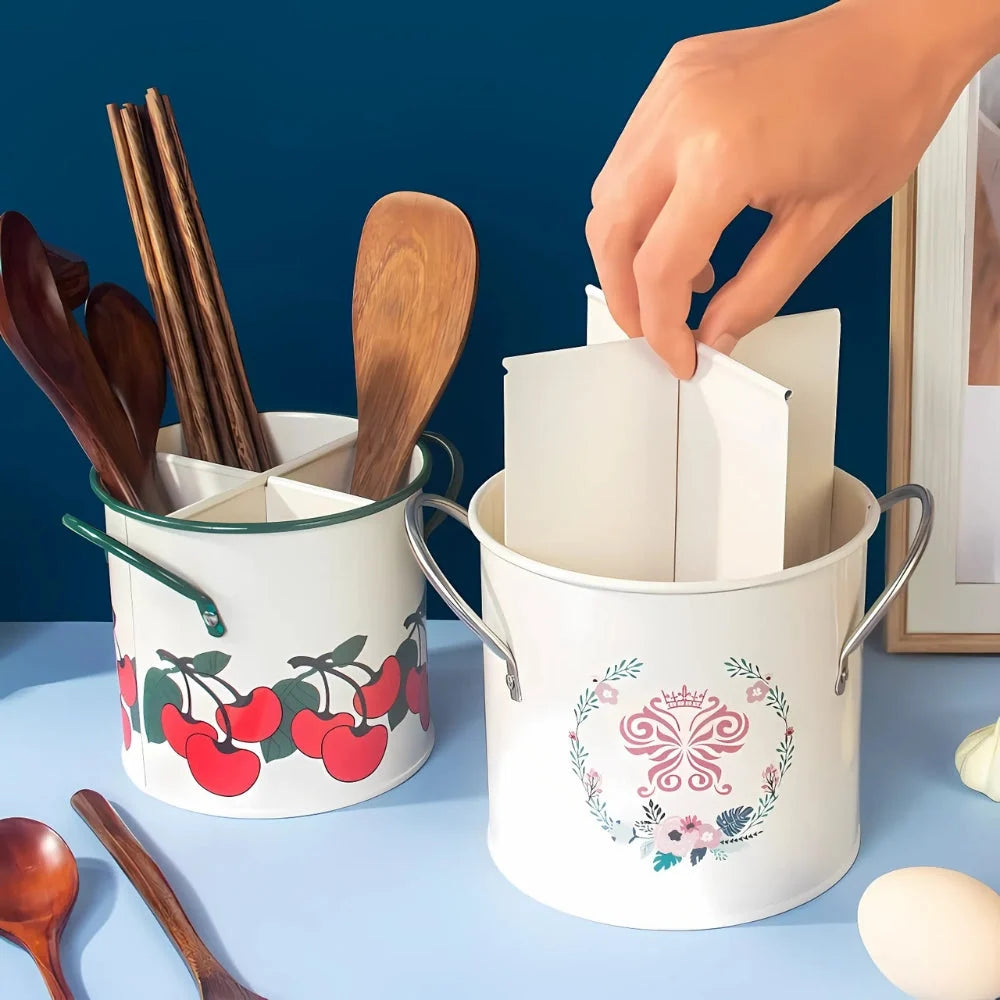 Utensil Holder Enamel Cast Iron Internal Divider