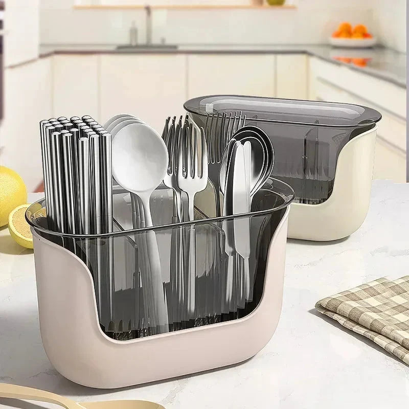 Utensil Holder Multi-Compartment Vented Drainage Space-Saving Design