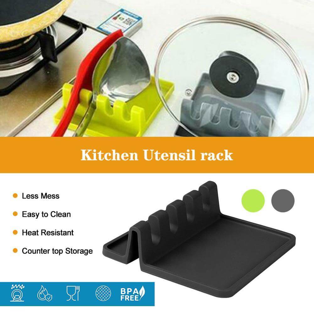 Utensil Rest Silicone Drip-Catching Holds 4 Utensils Dishwasher-Safe