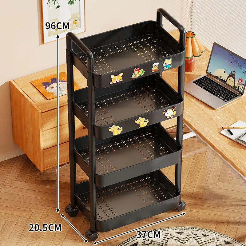 Utility Cart 3-Tier Perforated Trays Locking Swivel Casters