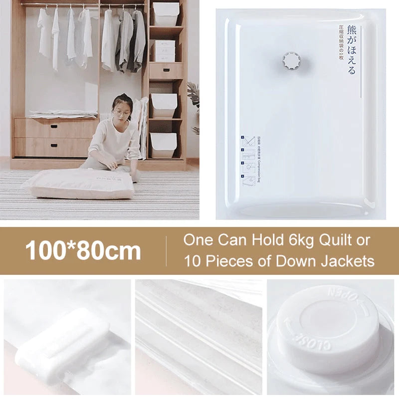 Vacuum Compression Bag Triple-Seal Valve & Double Zipper