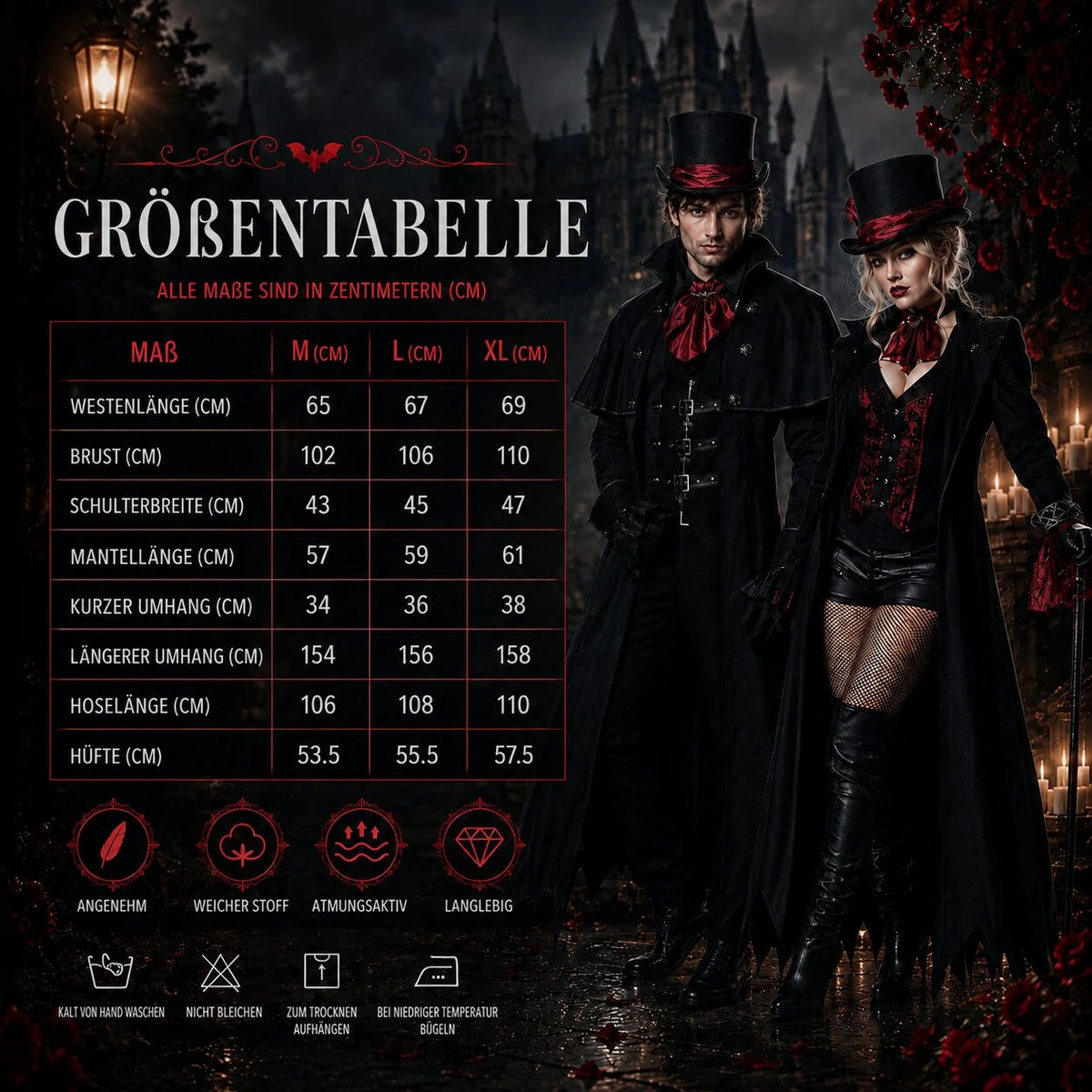 Vampire Costume Classic Halloween Men & Women XL Sizing