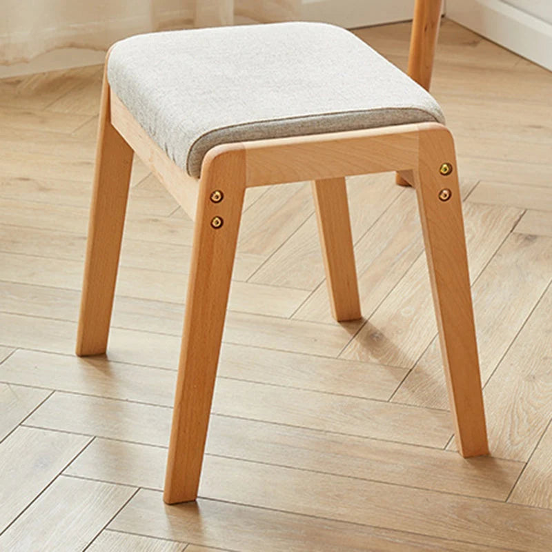 Vanity Stool Solid Wood Frame Padded Linen Seat