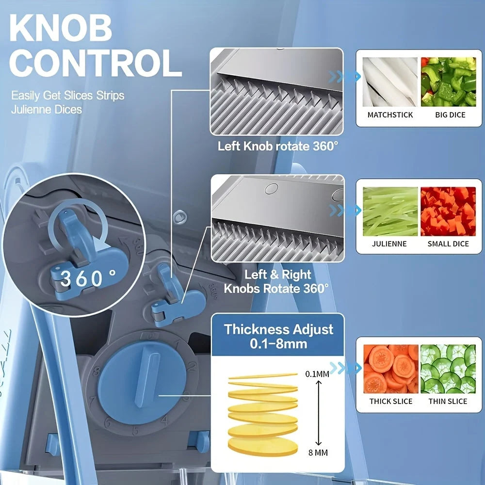 Vegetable Chopper Adjustable Stainless Steel Blade with Collection Tray & Hand Guard
