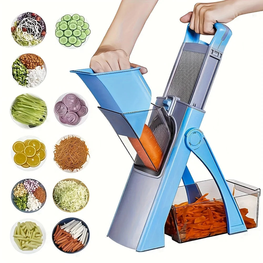Vegetable Chopper Adjustable Stainless Steel Blade with Collection Tray & Hand Guard