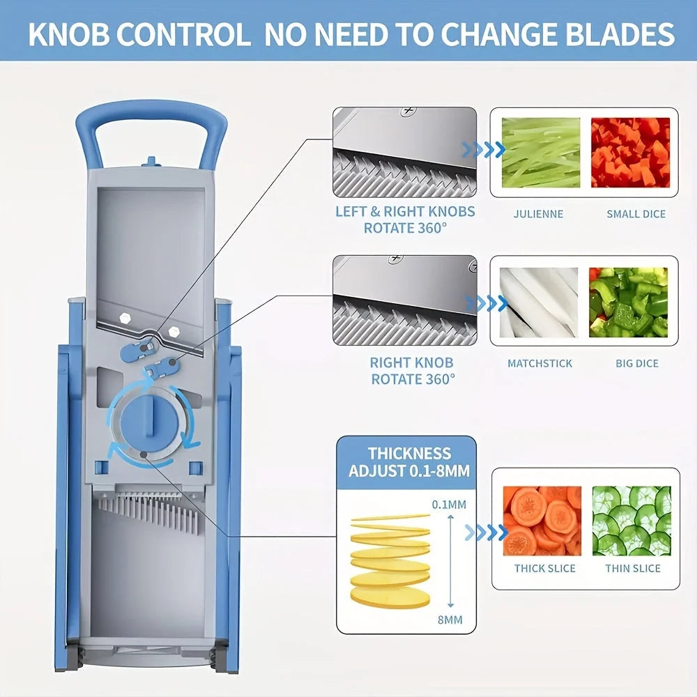 Vegetable Chopper Adjustable Stainless Steel Blade with Collection Tray & Hand Guard