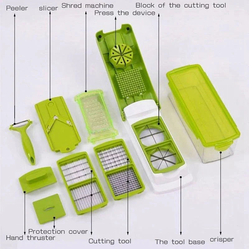 Vegetable Chopper Built-In Storage Container Stainless Steel Blades