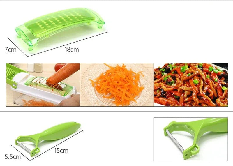 Vegetable Chopper Built-In Storage Container Stainless Steel Blades