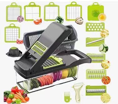 Vegetable Slicer & Chopper 18-In-1 Built-In Container & Non-Slip Base