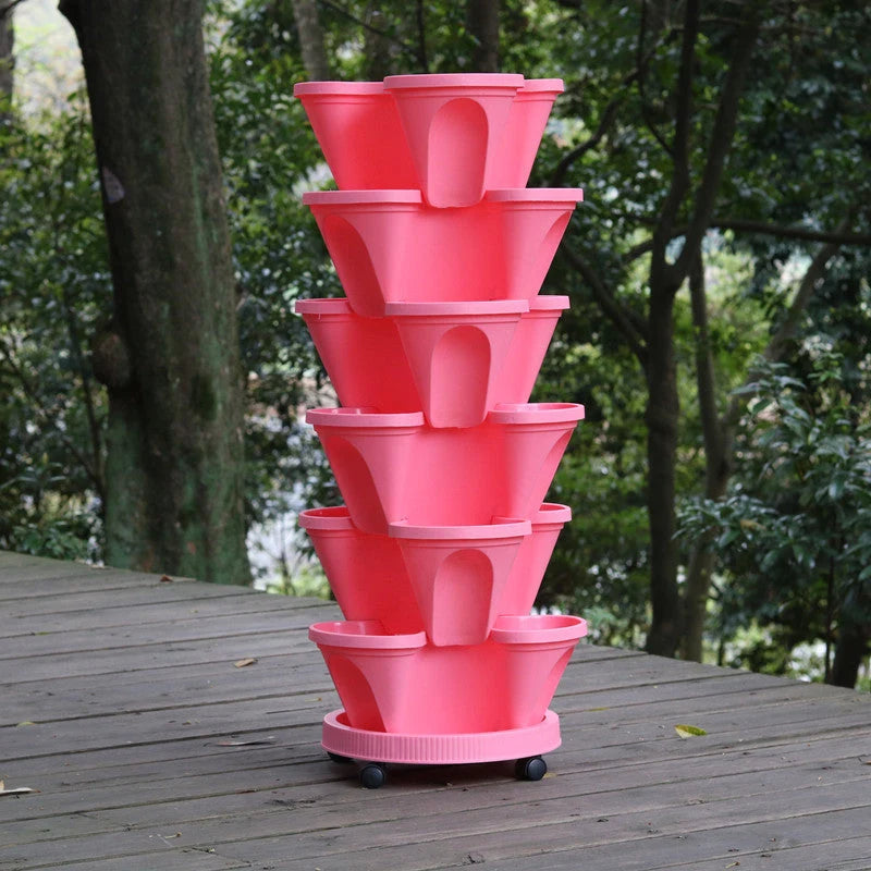 Vertical Garden Planter Stackable Self-Draining Wheeled Base