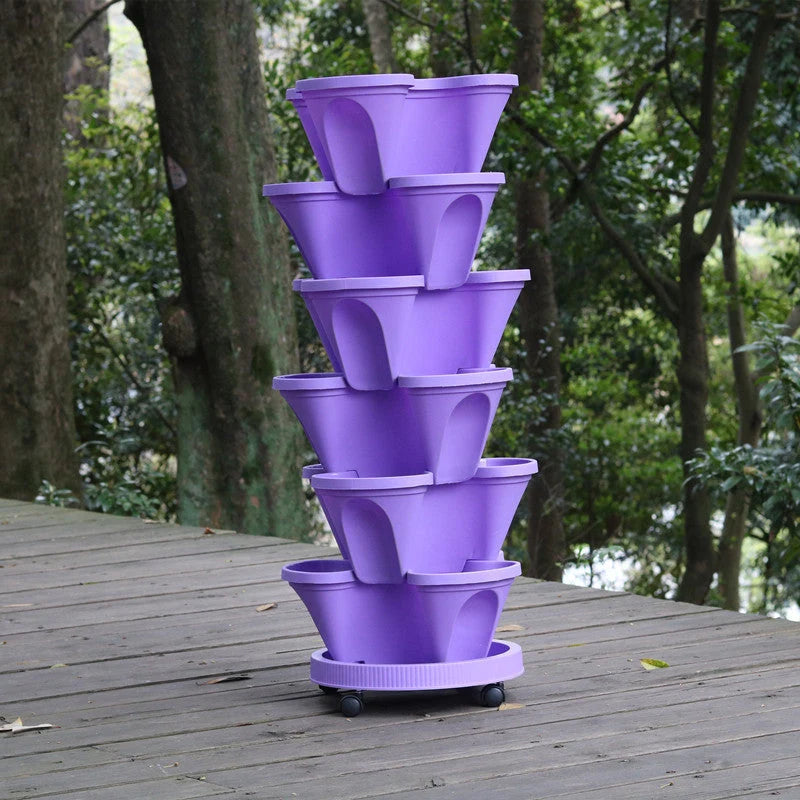 Vertical Garden Planter Stackable Self-Draining Wheeled Base