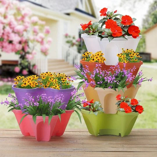 Vertical Garden Planter Stackable Self-Draining Wheeled Base