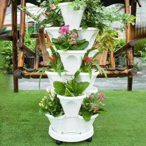 Vertical Garden Planter Stackable Self-Draining Wheeled Base