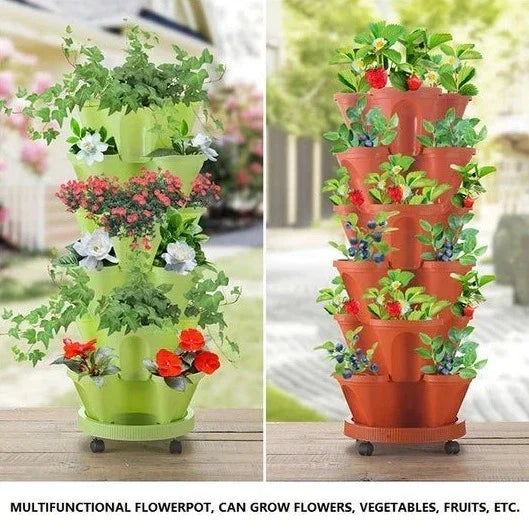 Vertical Garden Planter Stackable Self-Draining Wheeled Base