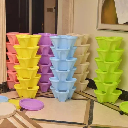 Vertical Garden Planter Stackable Self-Draining Wheeled Base