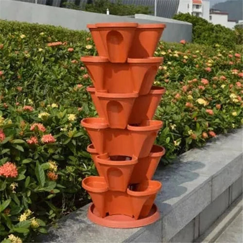 Vertical Garden Planter Stackable Self-Draining Wheeled Base
