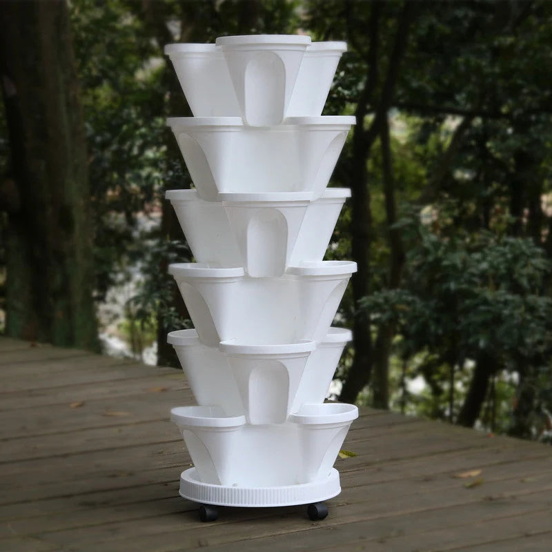Vertical Garden Planter Stackable Self-Draining Wheeled Base