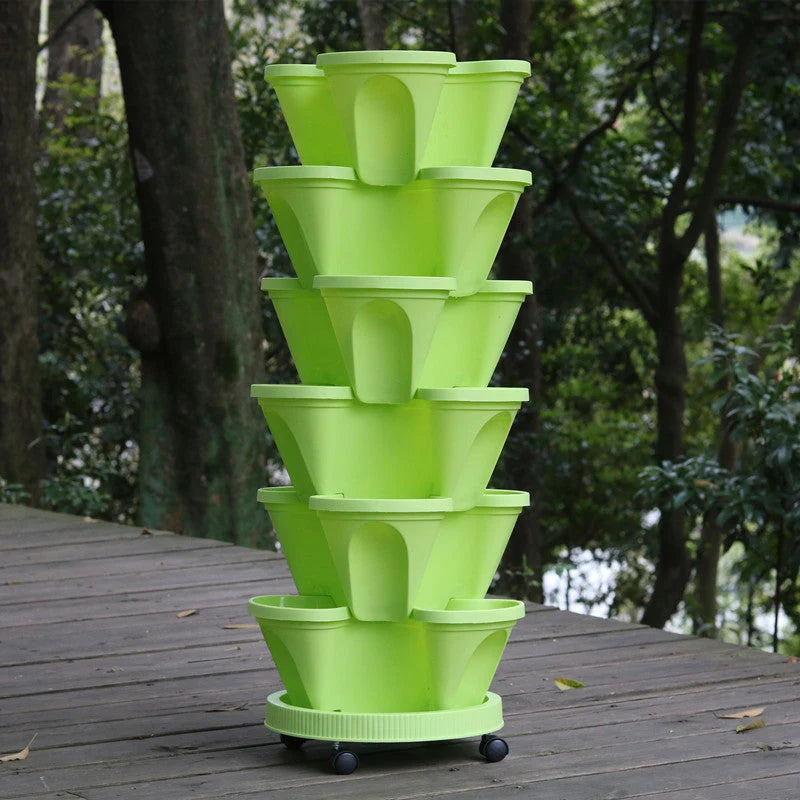 Vertical Garden Planter Stackable Self-Draining Wheeled Base