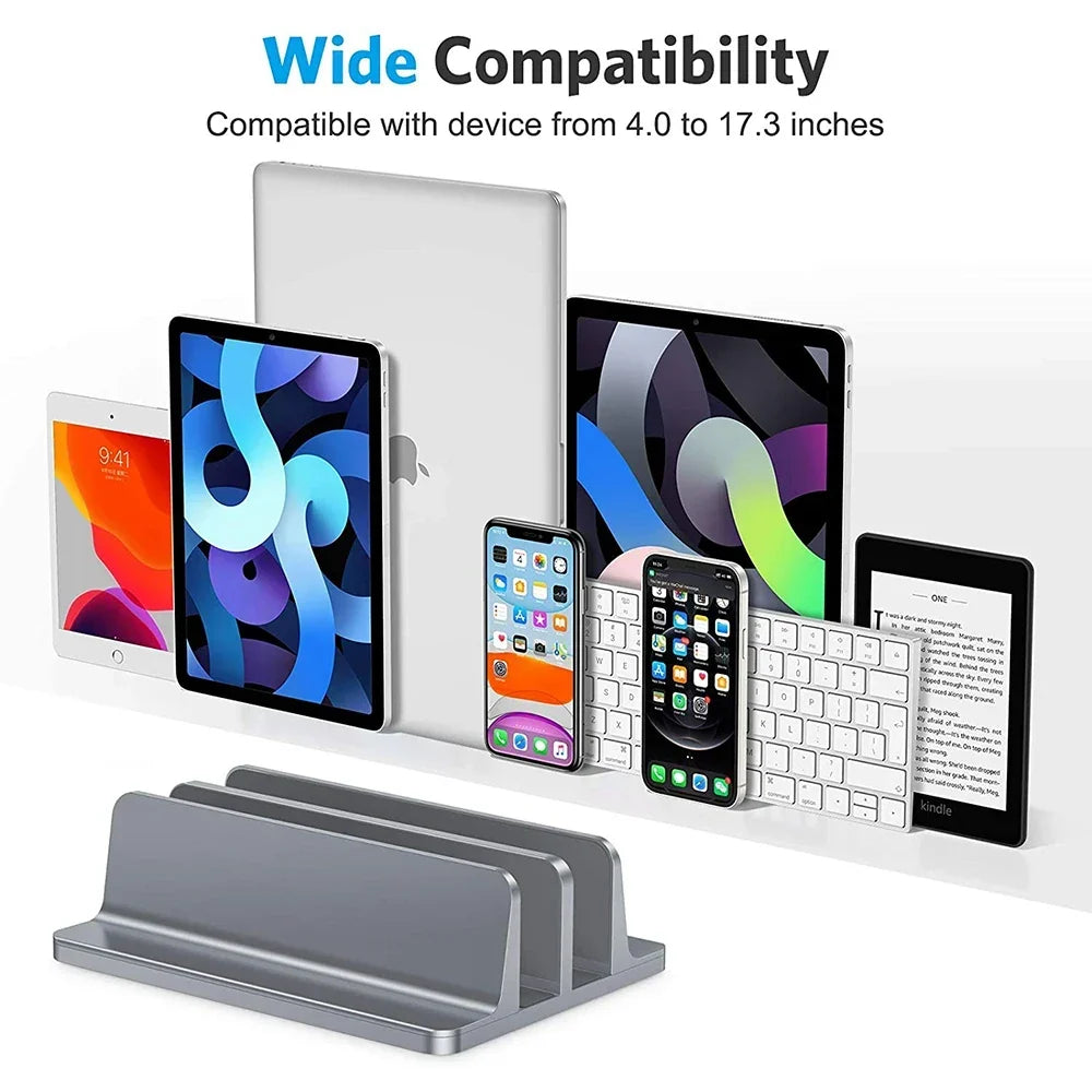 Vertical Laptop Stand Adjustable Slot Anodized Aluminum & Silicone Pads