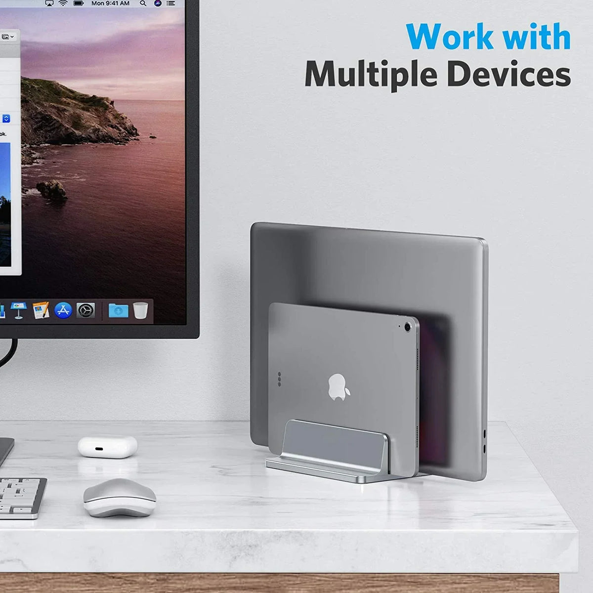 Vertical Laptop Stand Adjustable Slot Anodized Aluminum & Silicone Pads