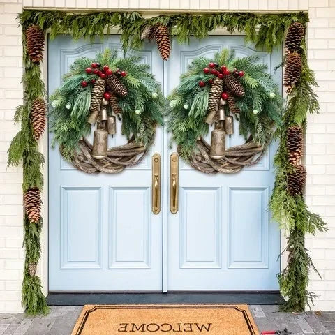 Vine Wreath Weather-Resistant Golden Bells 17 Inch