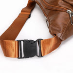 Waist Bag Genuine Leather Multiple Zippered Compartments Adjustable Strap