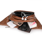 Waist Bag Genuine Leather Multiple Zippered Compartments Adjustable Strap