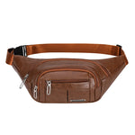 Waist Bag Genuine Leather Multiple Zippered Compartments Adjustable Strap