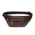 Waist Bag Genuine Leather Multiple Zippered Compartments Adjustable Strap