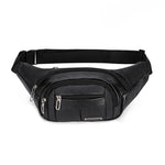 Waist Bag Genuine Leather Multiple Zippered Compartments Adjustable Strap