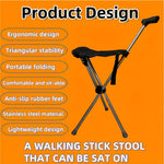 Walking Cane With Seat Foldable Stainless Steel Tripod Design