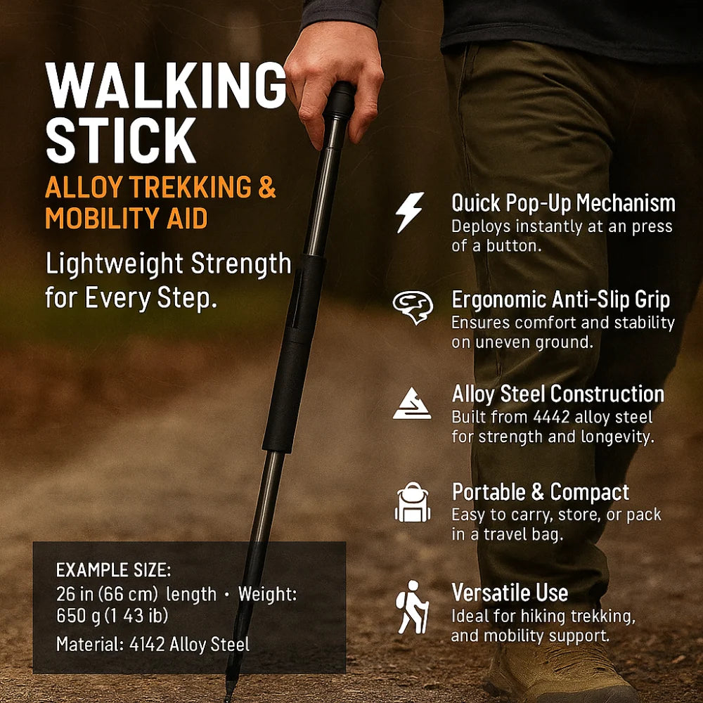 Walking Stick Automatic Pop-Up Anti-Slip Grip