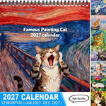 Wall Calendar 2027 Cat Painting Illustrations With Notes Section